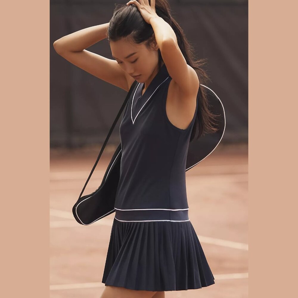 NEW Varley - Sizes S, L, Jouri Court Sleeveless V-Neck Mini Dress - Blue Nights